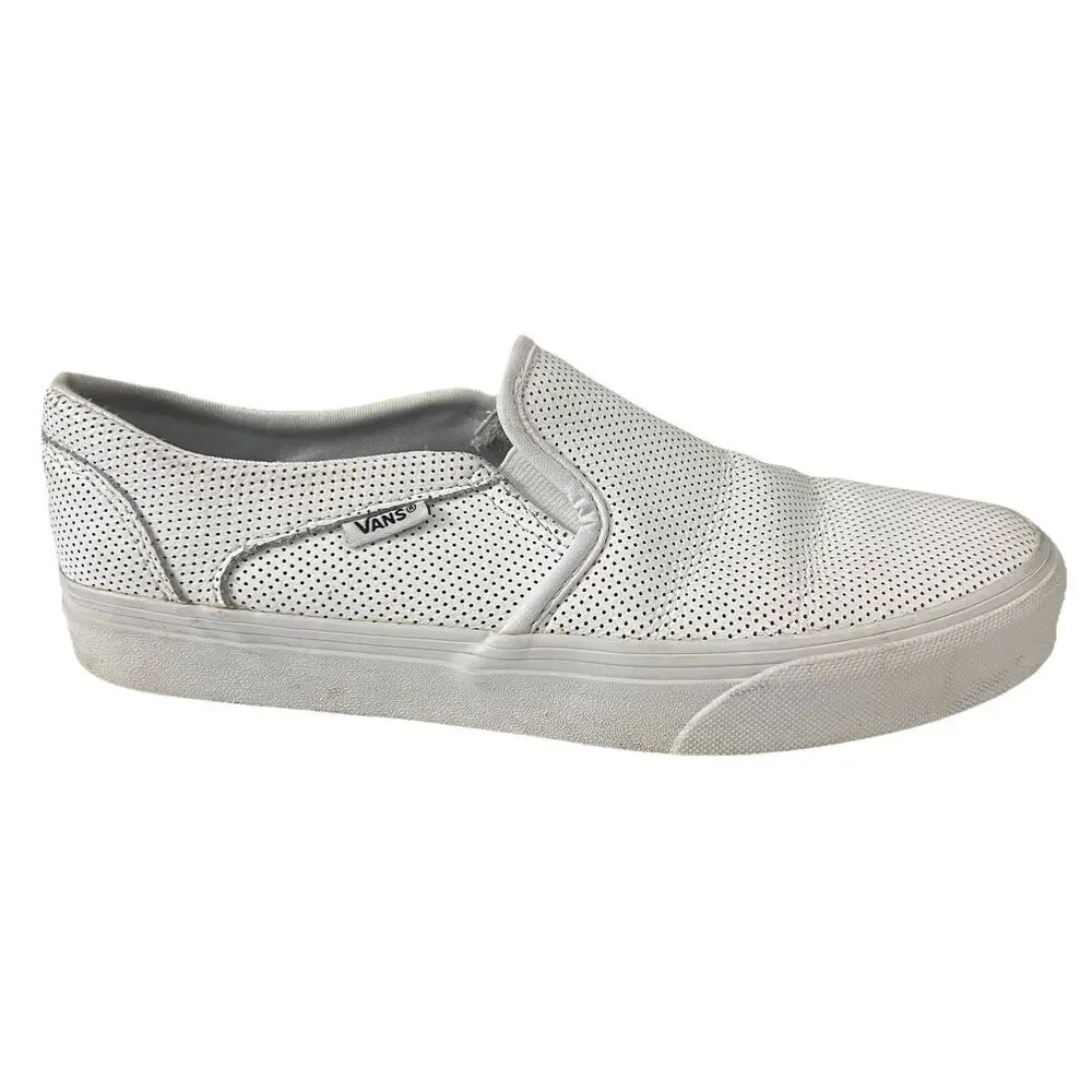 Vans Asher Slip-On Womens Size 9 White Athletic Leather Skate Shoes Sneakers